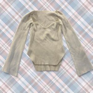 Cream Long Sleeve Ribbed Top